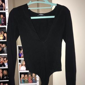 express deep v black body suit